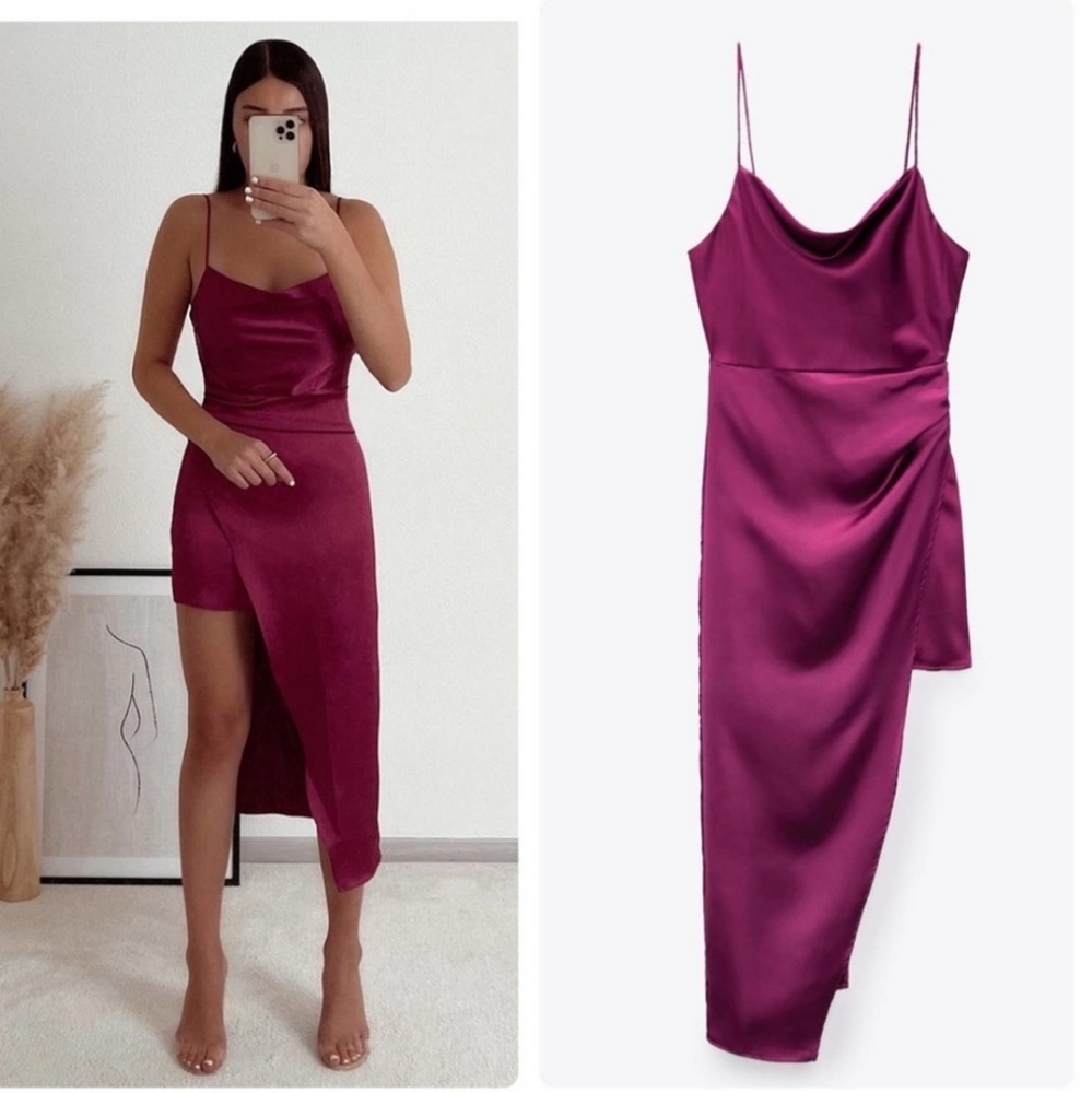 Zara  satin effect asymmetrical dress